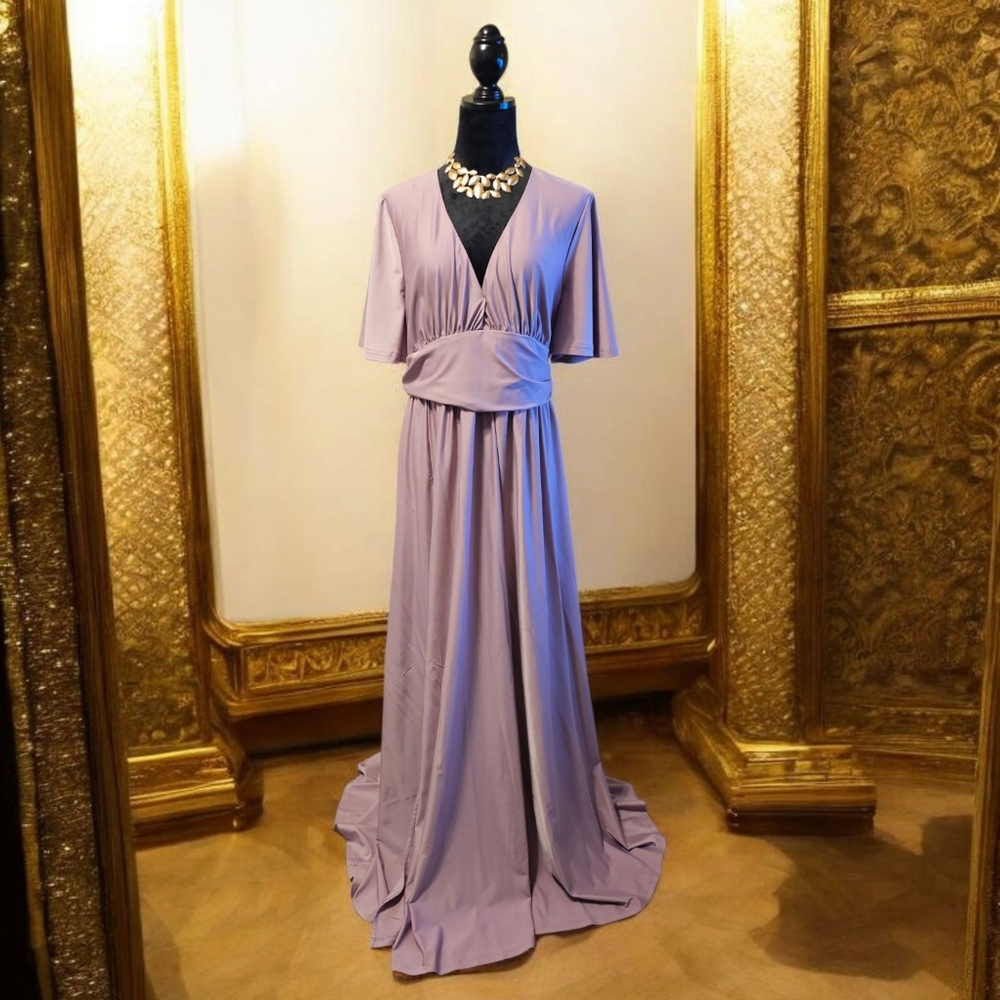 Faeriesty Plus V Neck Butterfly Sleeve Satin Dress 2XL